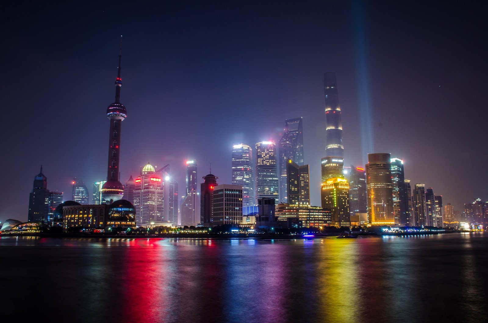 The illuminated Pudong skyline at night